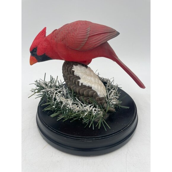 Red Cardinal Figurine On Snowy Pinecone Base Greenery Accents Hand-Painted - Picture 6 of 7